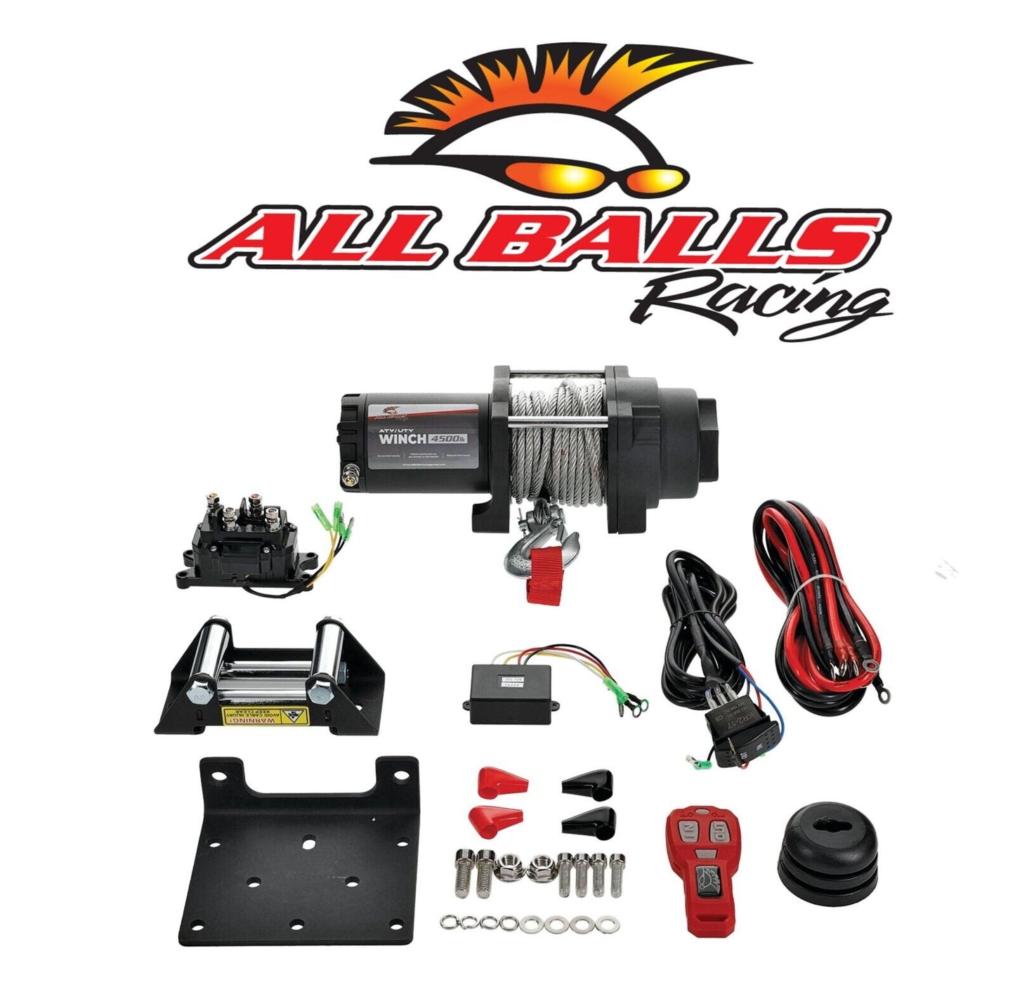 New All Balls 4500 LB Steel Cable REMOTE Winch UTV ATV 4 Bolt Polaris CAN AM