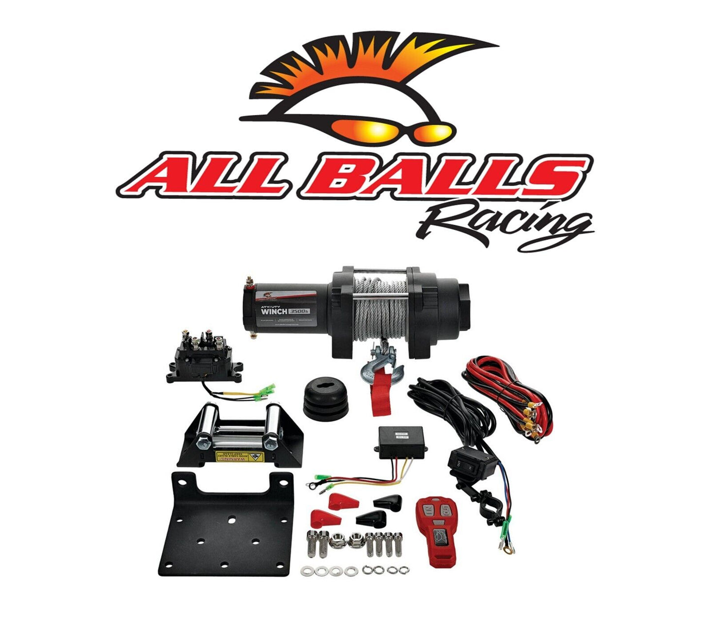 All Balls 3500 LB Steel Cable UTV ATV REMOTE Winch 4 Bolt Honda Kawasaki Polaris