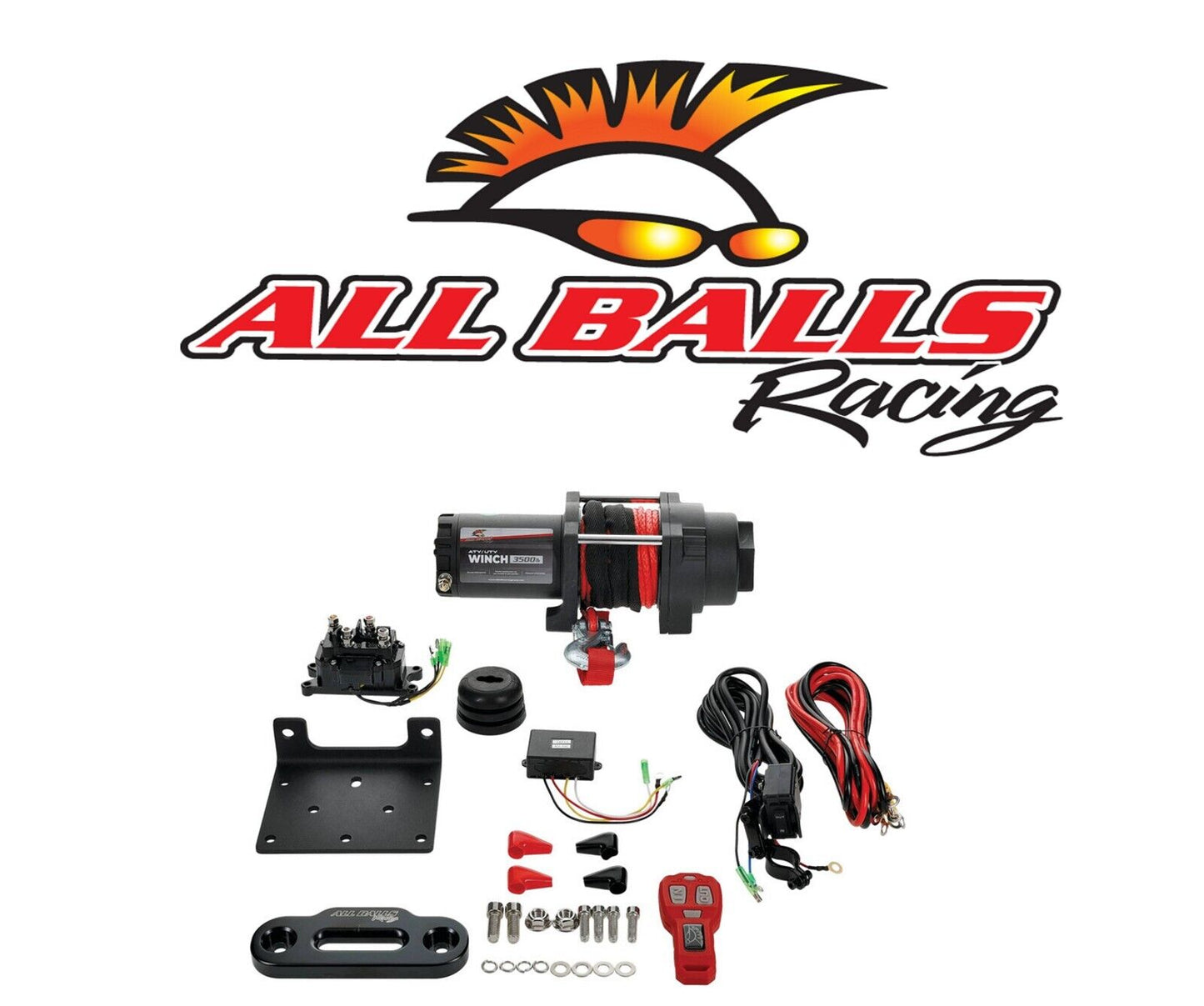 All Balls 3500 LB SYN Cable UTV ATV REMOTE Winch 4 Bolt Honda Kawasaki Polaris